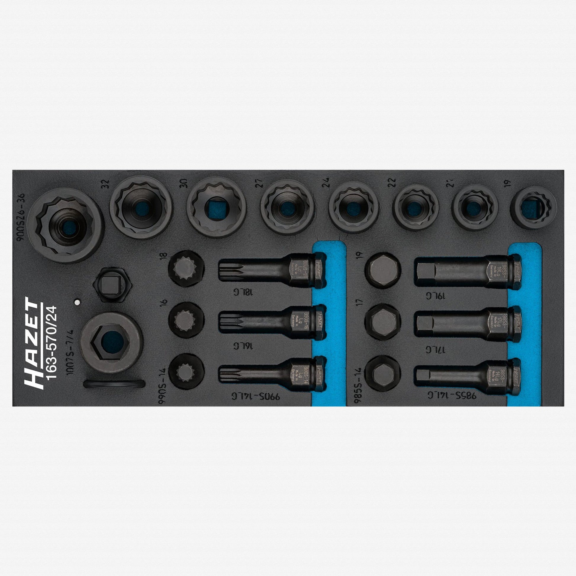 Hazet 163-570/24 Hazet 985S/11 1/2" Outside Hex and XZN Impact Socket Set, 24 Pieces - HZ163-570/24 - KC Tool