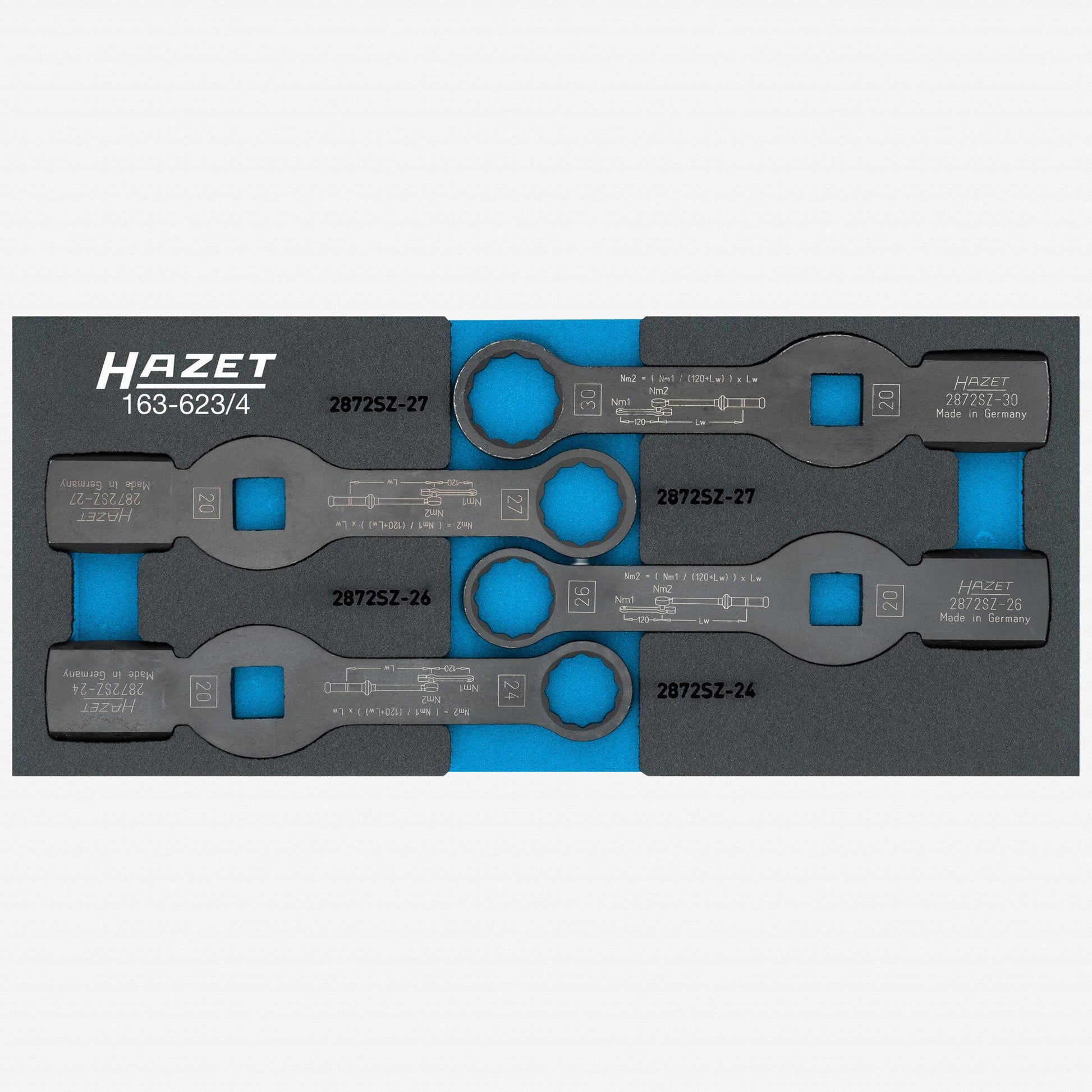 Hazet 163-623/4 12-point Striking Face Box-End Wrench Set, 24 - 30 mm, 4 Pieces - HZ163-623/4 - KC Tool