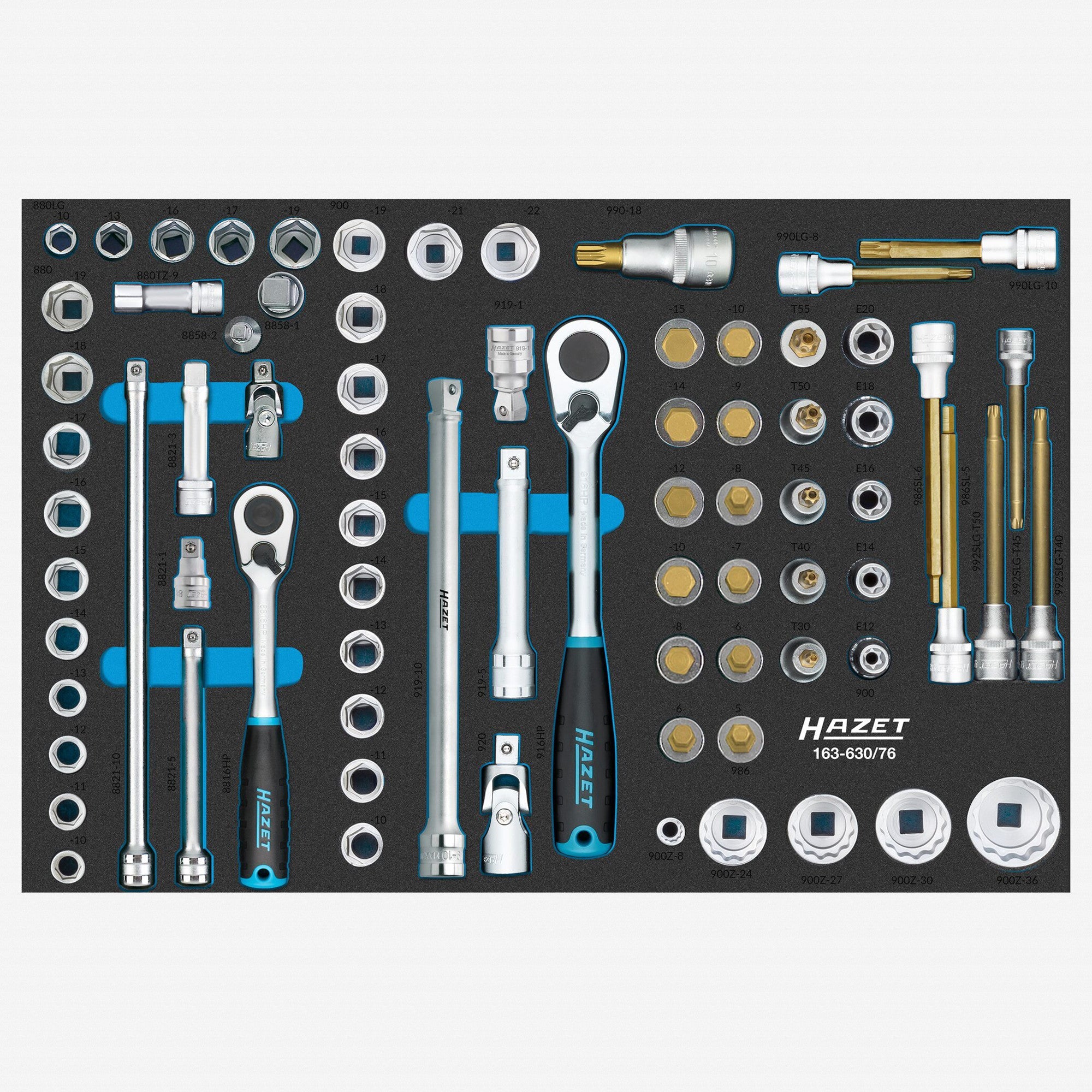 Hazet 163-630/76 3/8" and 1/2" Metric Socket Set, 76 Pieces - HZ163-630/76 - KC Tool