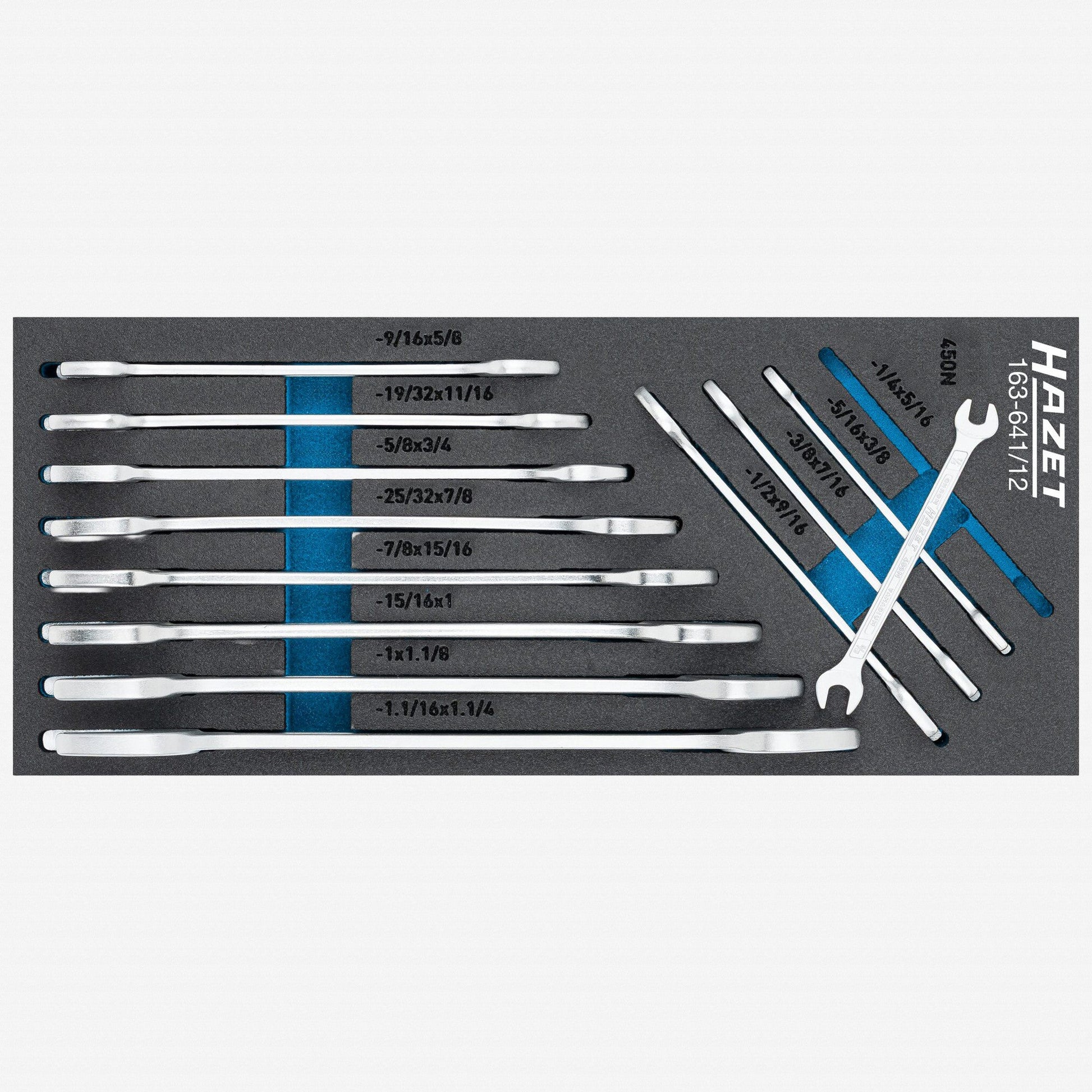 Hazet 163-641/12 SAE Double Open End Wrench Set, 1/4" - 1 1/4", 12 Pieces - HZ163-641/12 - KC Tool