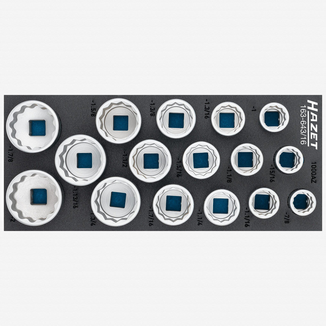 Hazet 163 - 643/16 3/4" SAE 12 - point Sockets, 7/8" - 2", 16 Pieces - HZ163-643/16 - KC Tool