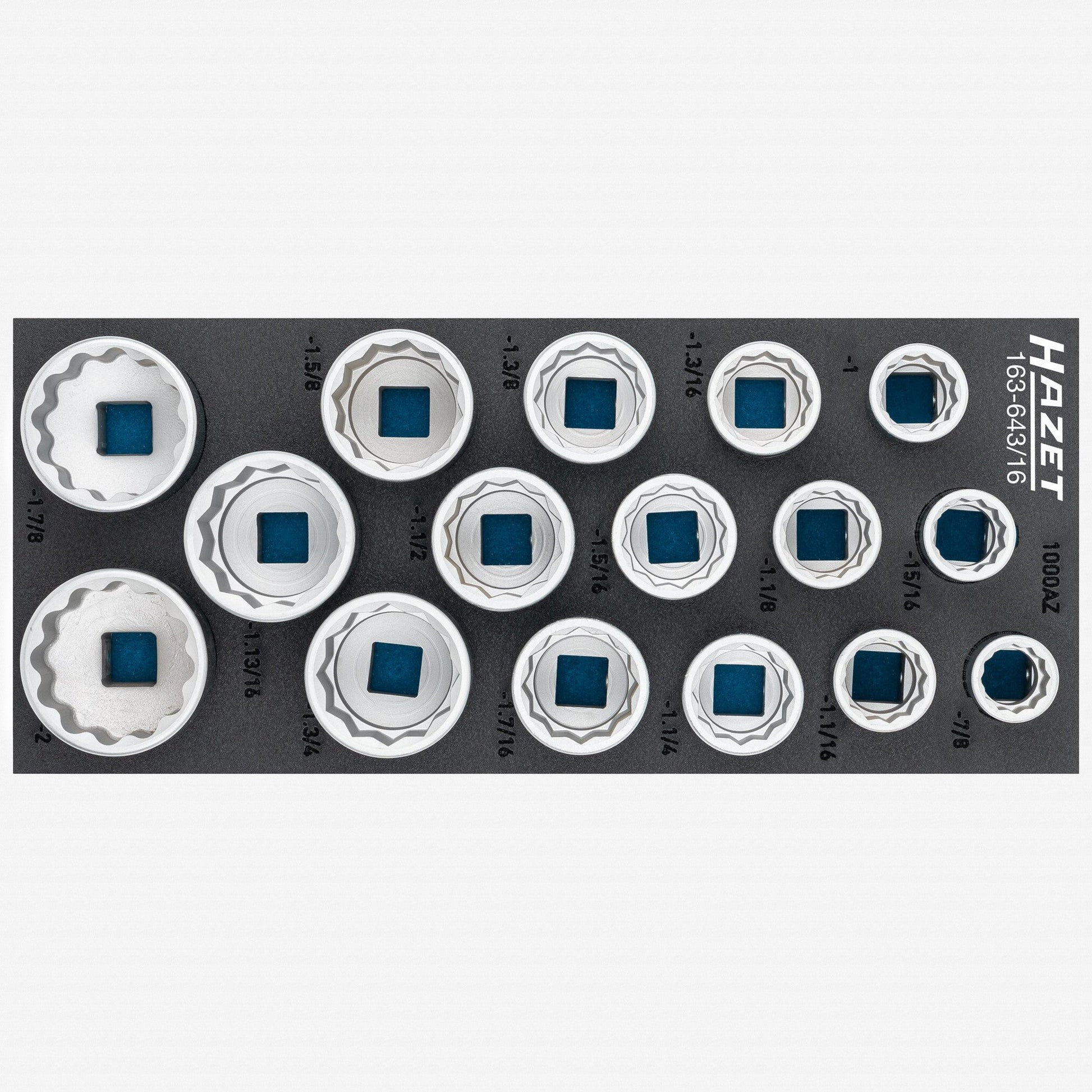 Hazet 163-643/16 3/4" SAE 12-point Sockets, 7/8" - 2", 16 Pieces - HZ163-643/16 - KC Tool