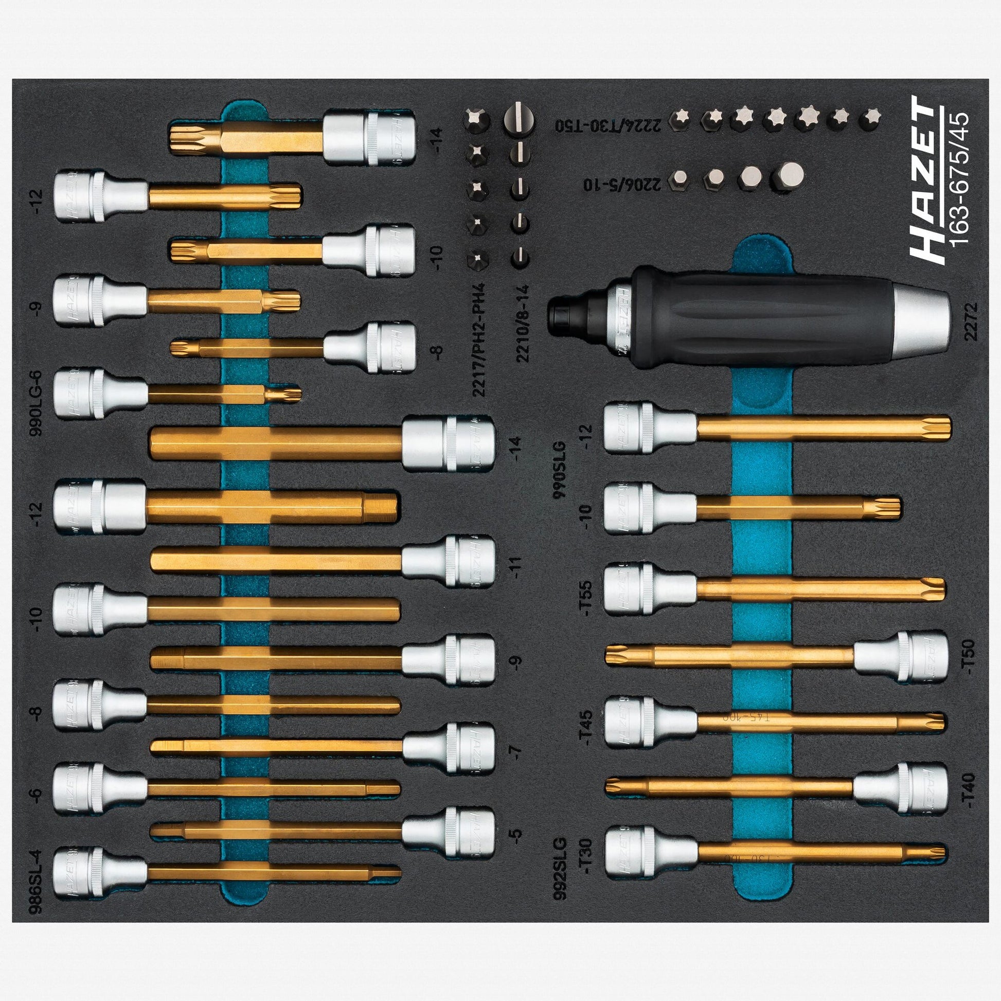 Hazet 163-675/45 Impact Screwdriver and 1/2" Long Bit Socket Set in Foam Tray, 45 Pieces - HZ163-675/45 - KC Tool