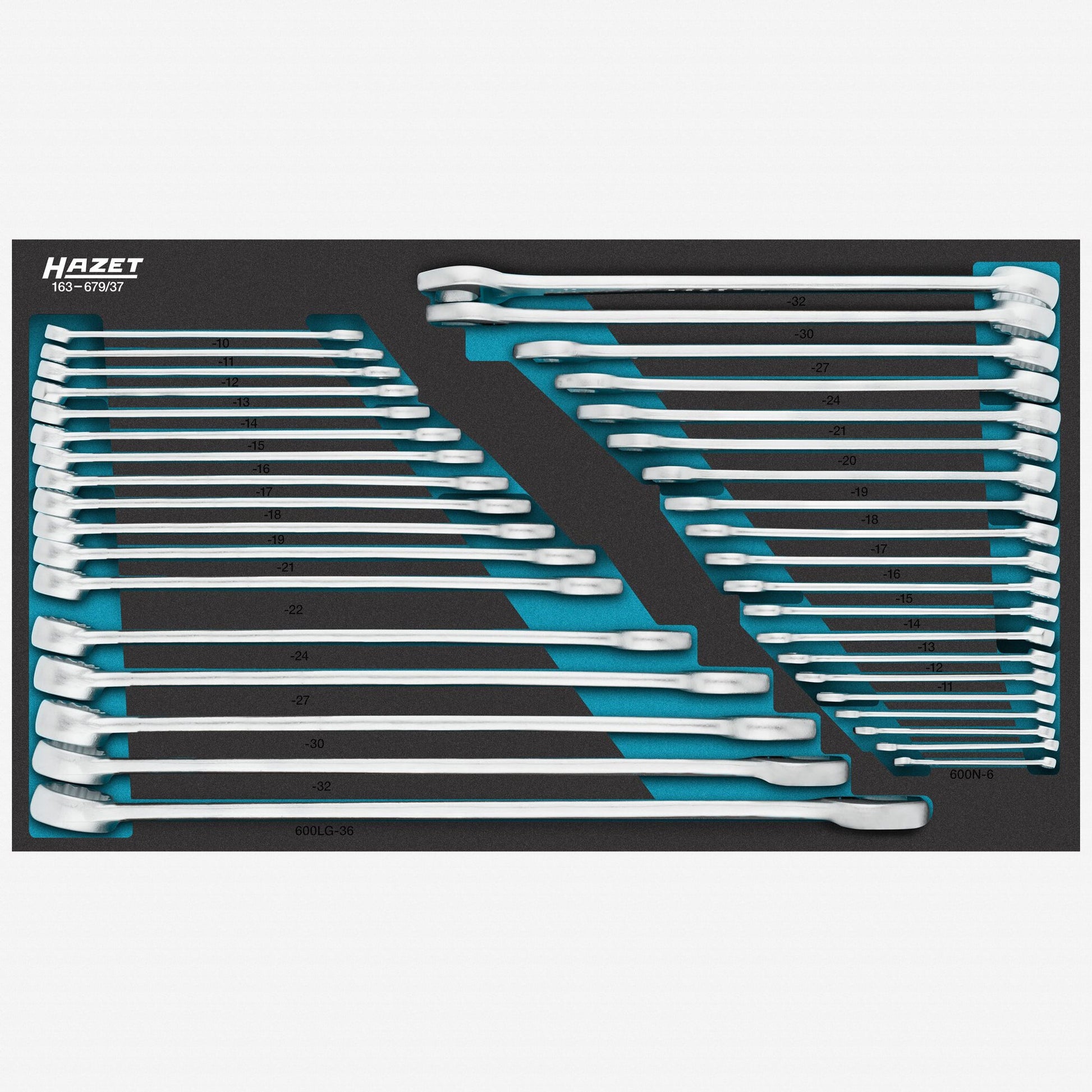 Hazet 163-679/37 Metric Combination Wrench Set in Foam Tray, 6 - 36 mm, 37 Pieces - HZ163-679/37 - KC Tool