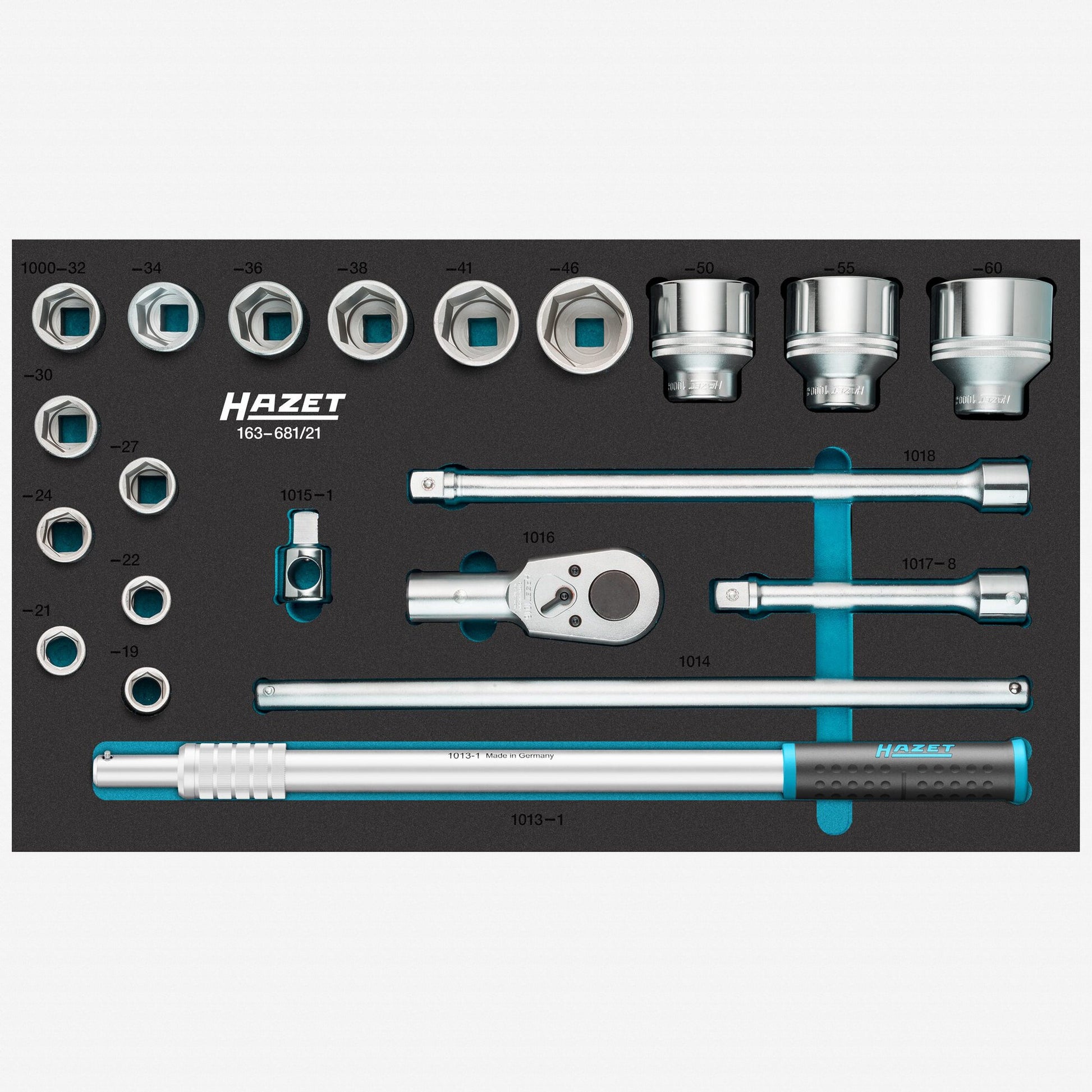 Hazet 163-681/21 3/4" Drive Metric Socket Set with Extendible Handle in Foam Tray, 21 Pieces - HZ163-681/21 - KC Tool