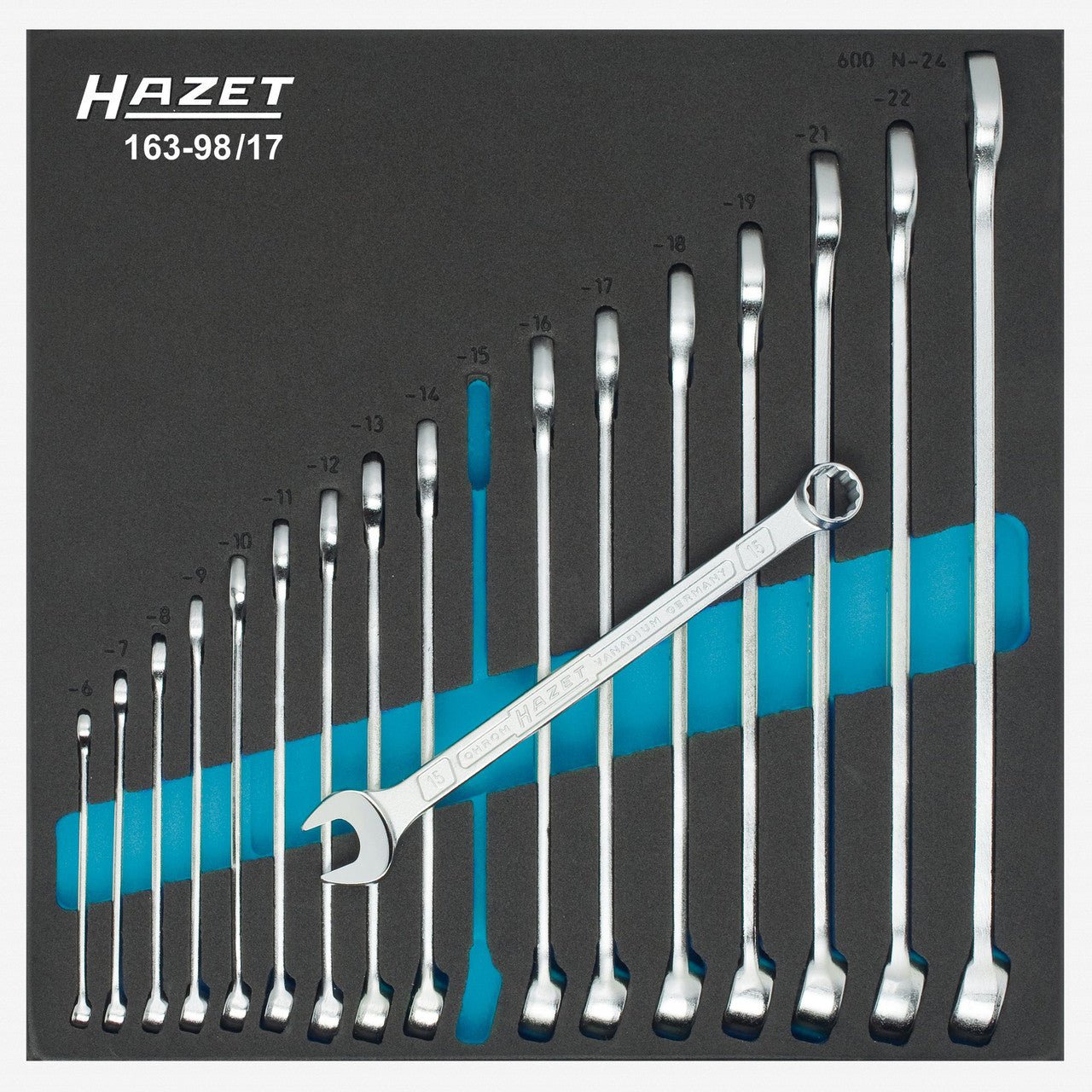 Hazet 163-98/17 Metric Combination Wrench Set, 6 - 24 mm, 17 Pieces - HZ163-98/17 - KC Tool