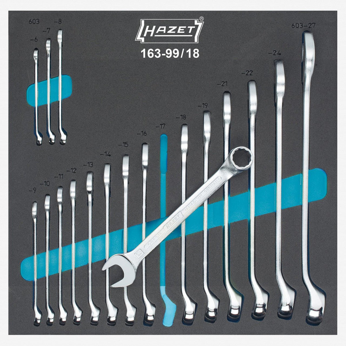 Hazet 163-99/18 Metric Combination Wrench Set, 6 - 27 mm, 18 Pieces - HZ163-99/18 - KC Tool