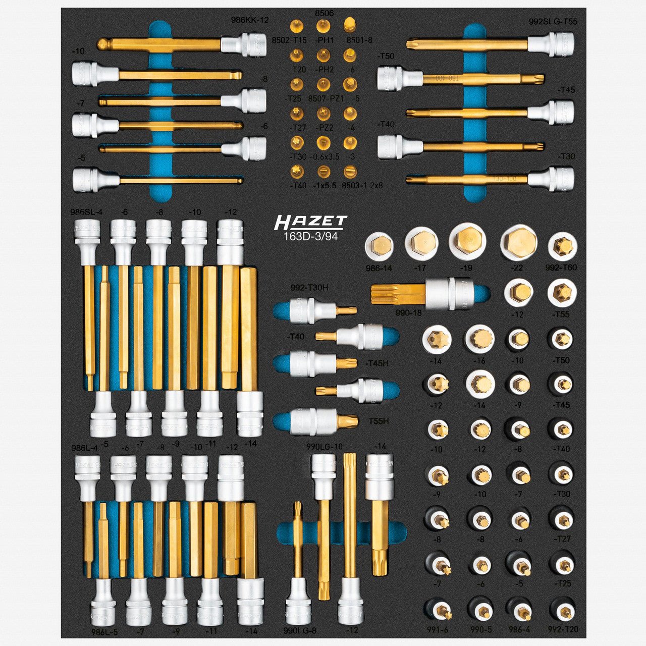 Hazet 163D - 3/94 Titanium Nitride Coated Bit and Bitsocket Set, 1/2" and 1/4" Drive, 94 Pieces - HZ163D-3/94 - KC Tool