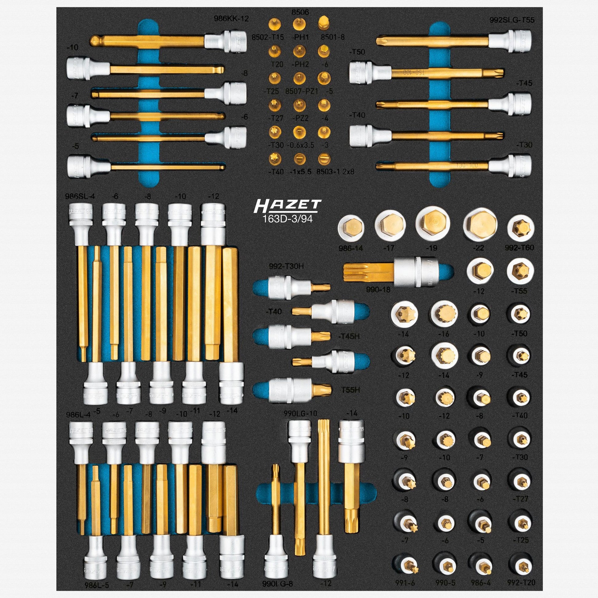 Hazet 163D-3/94 Titanium Nitride Coated Bit and Bitsocket Set, 1/2" and 1/4" Drive, 94 Pieces - HZ163D-3/94 - KC Tool