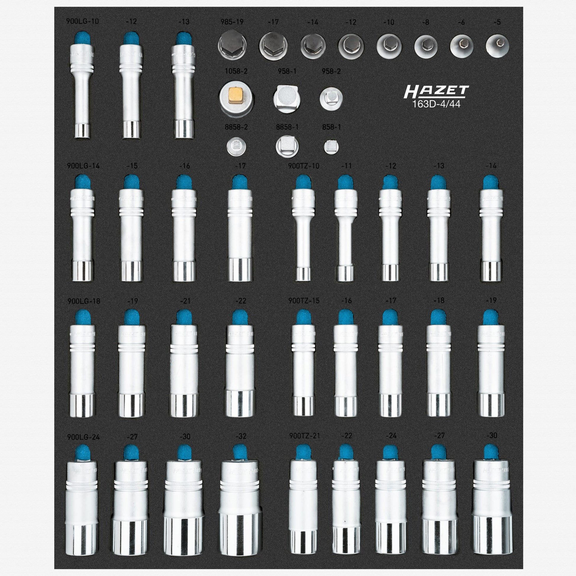 Hazet 163D-4/44 1/2" Metric Deep Socket Set in Foam Tray, 5 - 32 mm, 44 Pieces - HZ163D-4/44 - KC Tool