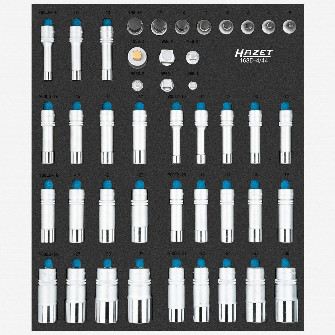 Hazet 163D - 4/44 1/2" Metric Deep Socket Set in Foam Tray, 5 - 32 mm, 44 Pieces - HZ163D-4/44 - KC Tool