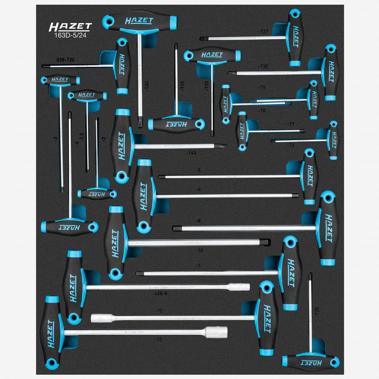 Hazet 163D - 5/24 Metric T - Handle Set in Foam Tray, 24 Pieces - HZ163D-5/24 - KC Tool