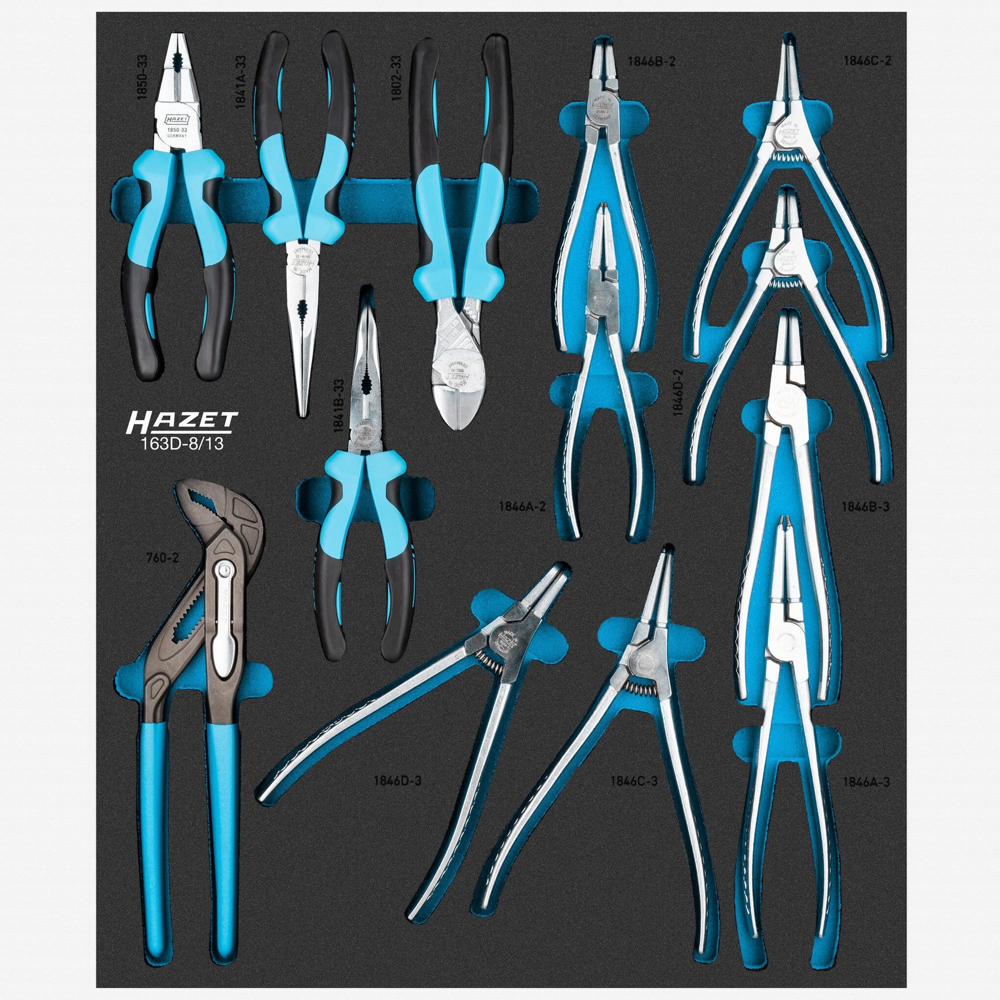 Hazet 163D-8/13 Pliers Set in Foam Tray, 13 Pieces - HZ163D-8/13 - KC Tool