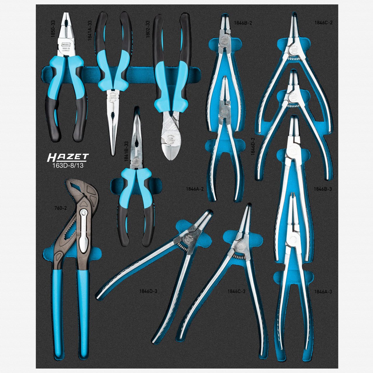 Hazet 163D - 8/13 Pliers Set in Foam Tray, 13 Pieces - HZ163D-8/13 - KC Tool