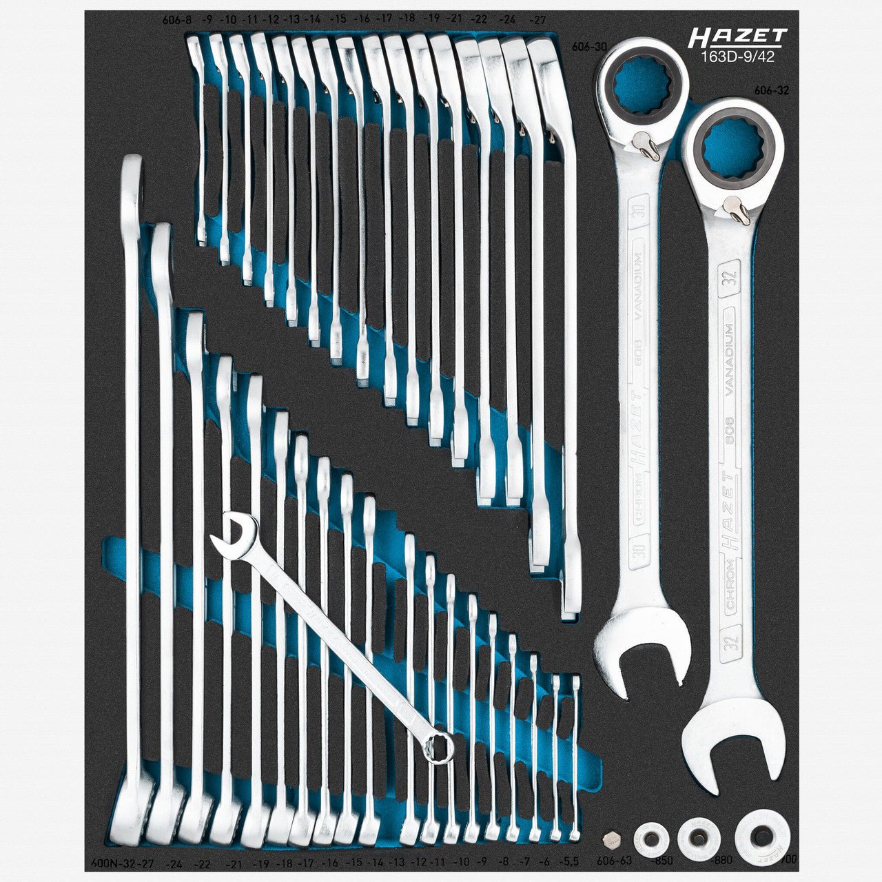 Hazet 163D - 9/42 Metric Combination Wrench Set in Foam Tray, 42 Pieces - HZ163D-9/42 - KC Tool