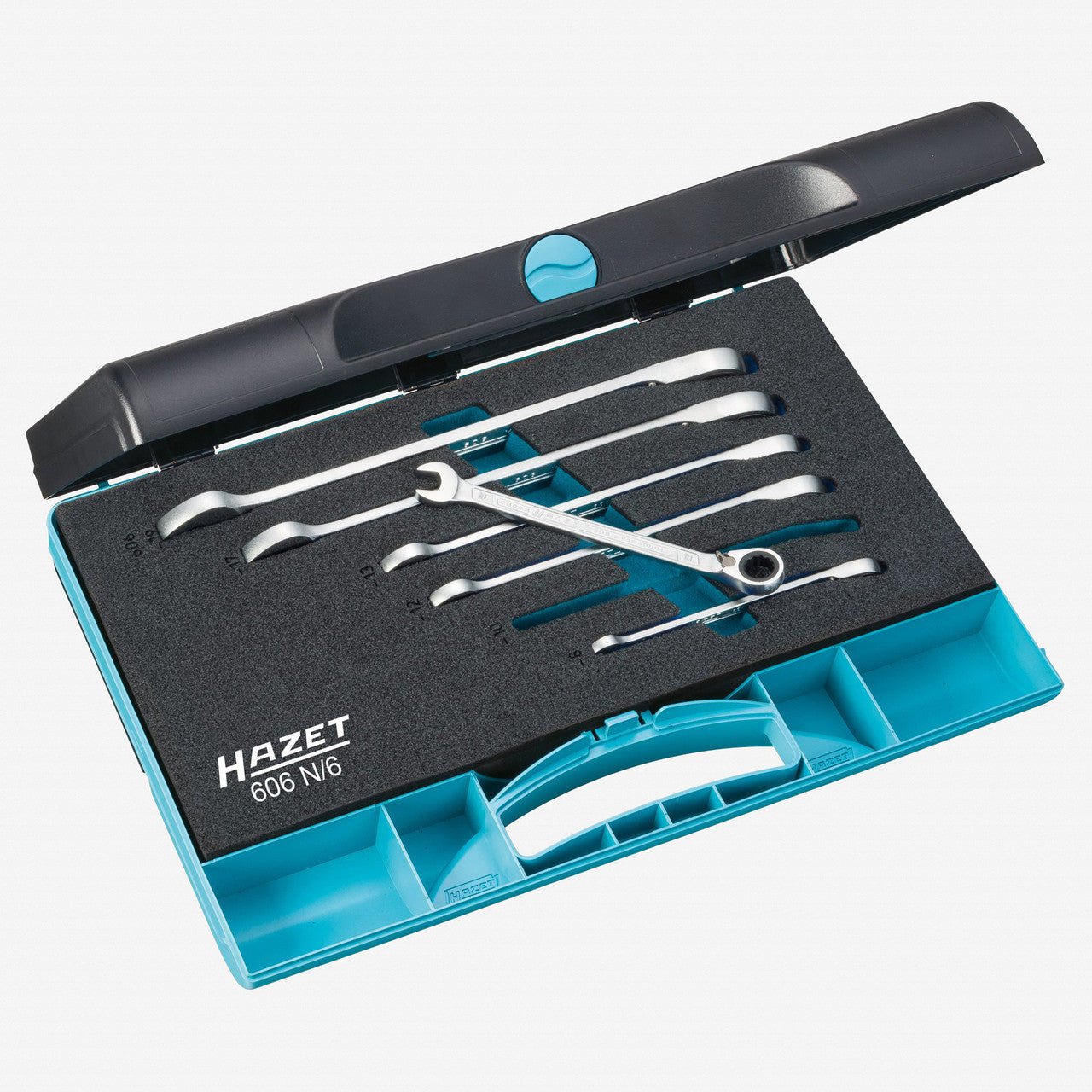 Hazet 606N/6 Ratcheting combination wrench set 6 pc metric with case 8-19mm - HZ606N/6 - KC Tool