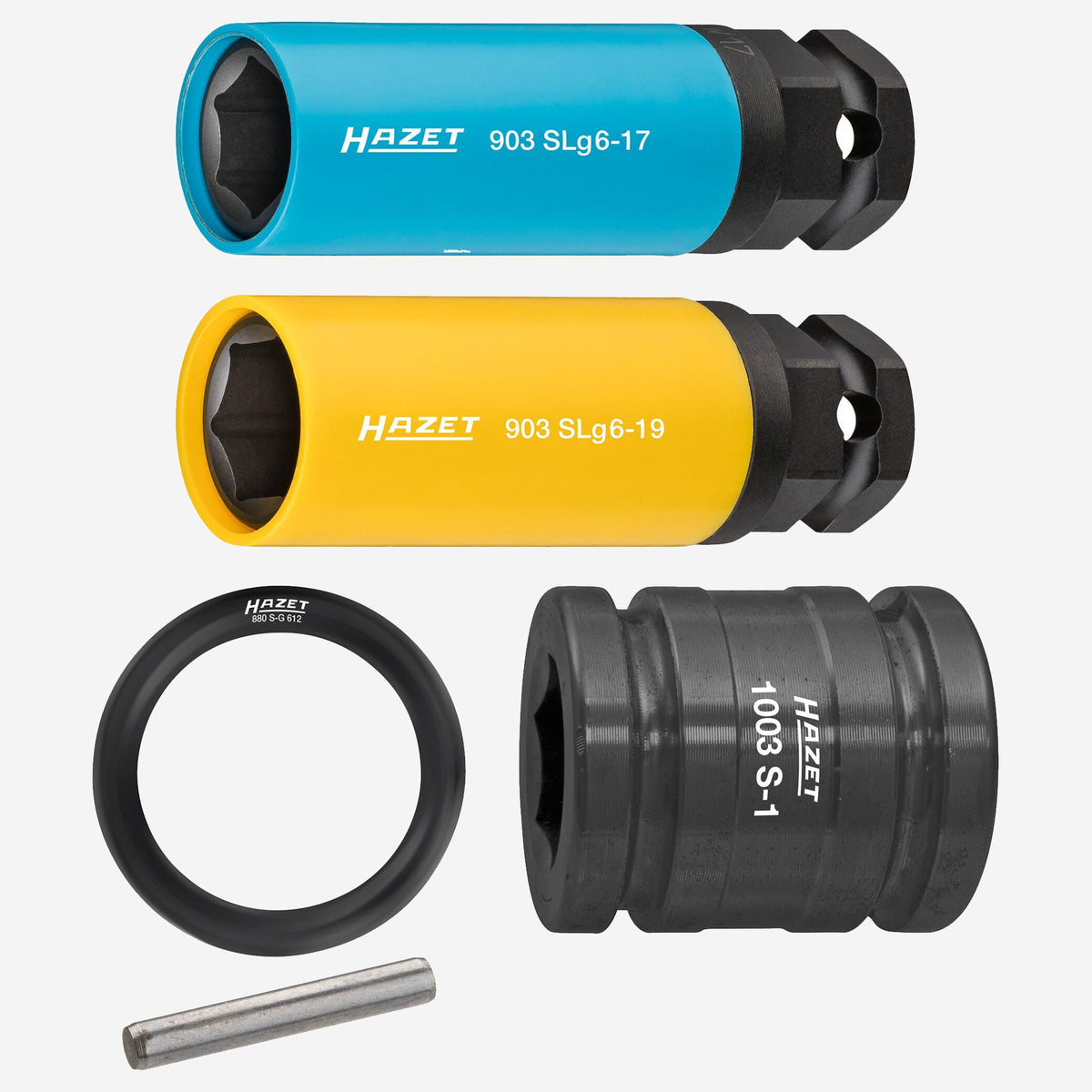 Hazet 903SLG6/5 17, 19 mm Outside Hexagon Impact Socket Set with 3/4" Drive Adapter, 1/2" Drive, 24 mm Outside Hex Drive, 6 Point - HZ903SLG6/5 - KC Tool