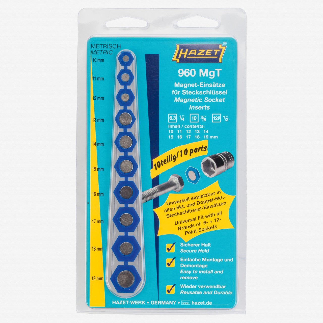 Hazet 960MGT Magnetic socket insert 10 pc set for metric sockets (10 - 19mm) - HZ960MGT - KC Tool
