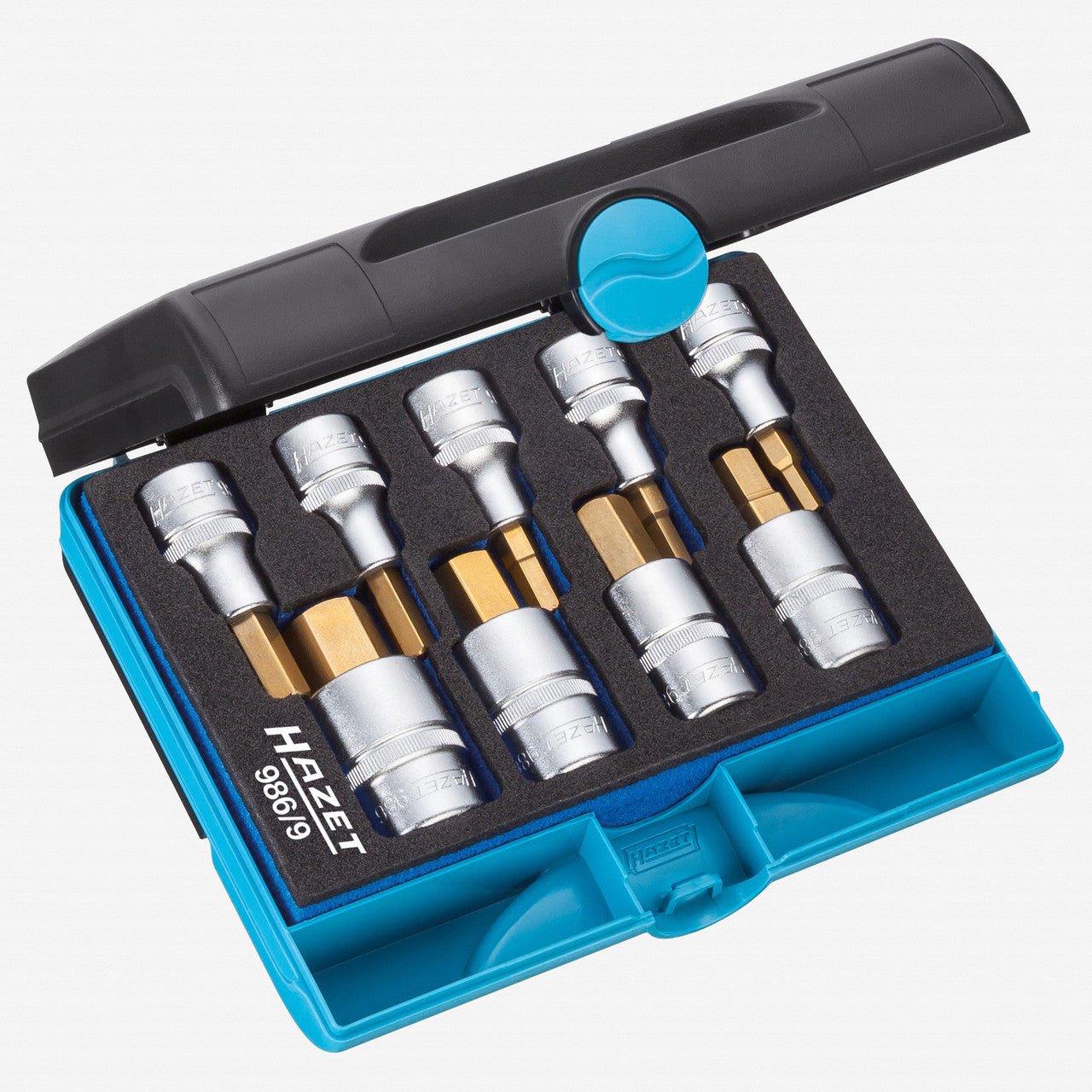 Hazet 986/9 Titanium - Nitride Inside Hex Socket Set, 5 - 19mm, 1/2" Drive, 9 Pieces - HZ986/9 - KC Tool