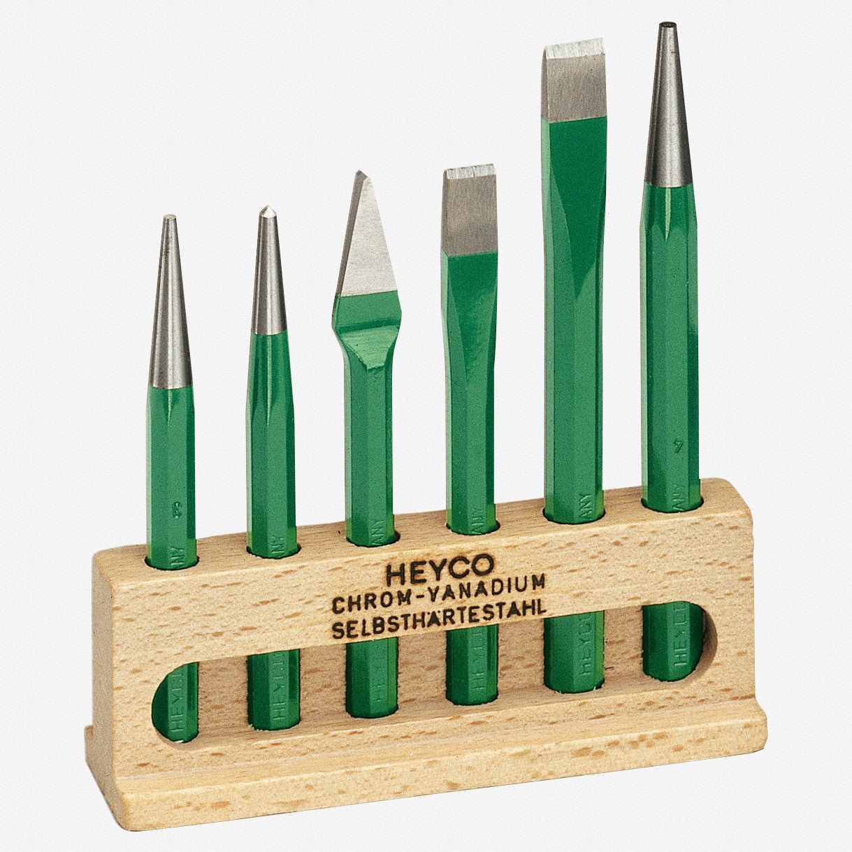 Heyco Chisel and Punch Set in Wooden Stand, 6 Pieces - HY5500000-21 - KC Tool