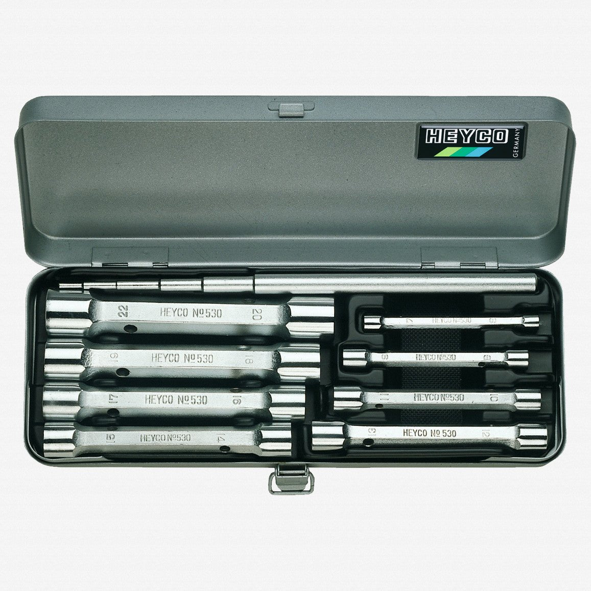 Heyco Double Ended Socket Wrench Set with Tommy Bar in Metal Case, 9 Pieces - HY5306440 - KC Tool