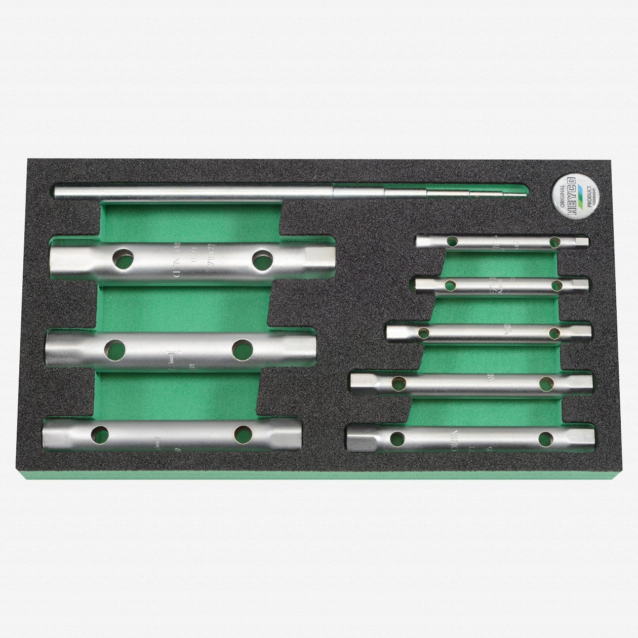 Heyco Double Ended Tubular Wrench Set with Tommy Bar in Foam Inlay, Metric, 9 Pieces - HY9630002 - KC Tool