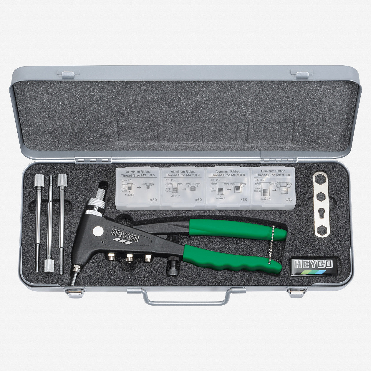Heyco Hand Rivet Nut Tool Kit in Metal Case - HY2610001 - KC Tool