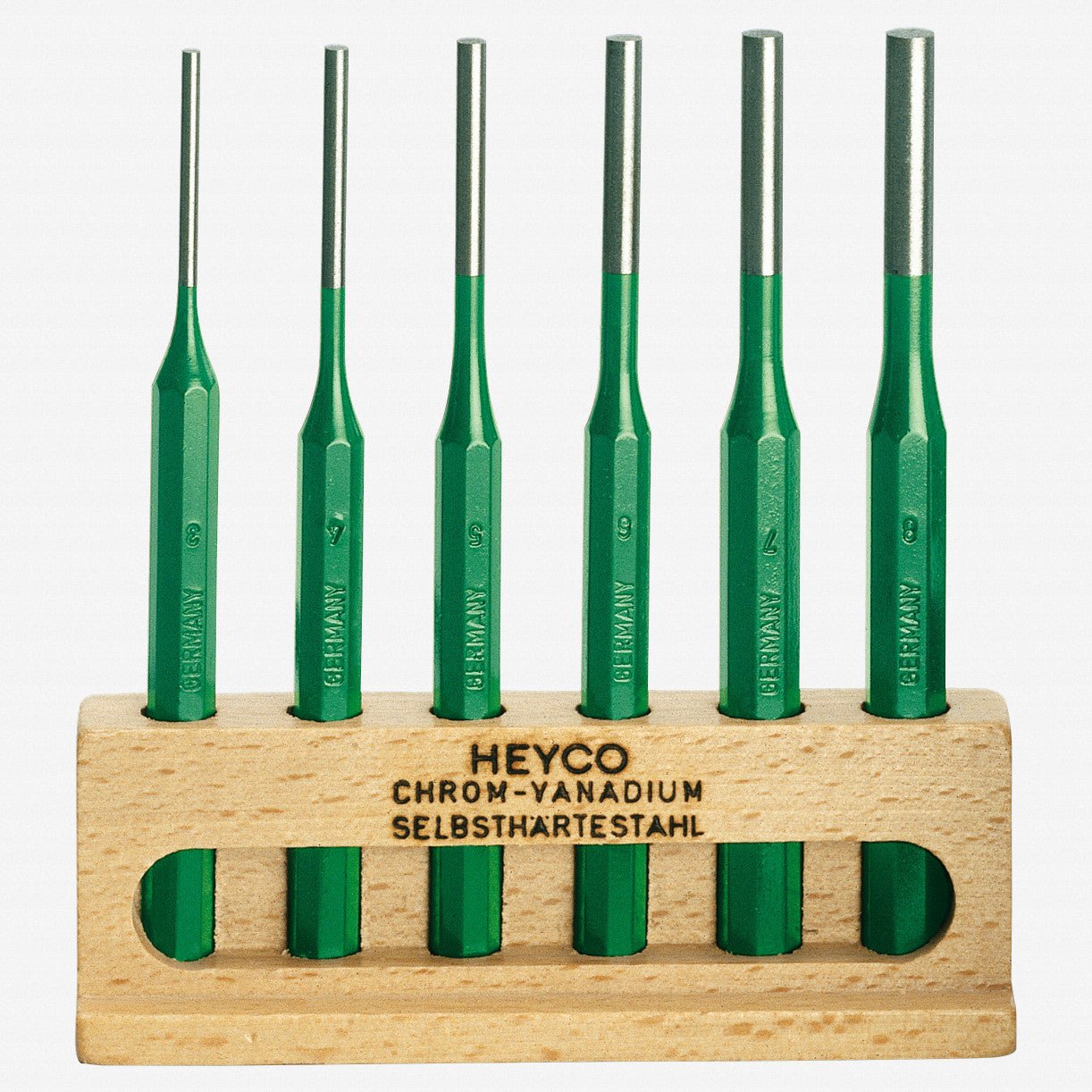 Heyco Parallel Pin Punch Set, 6 Pieces in Wood Stand - HY5660000-21 - KC Tool