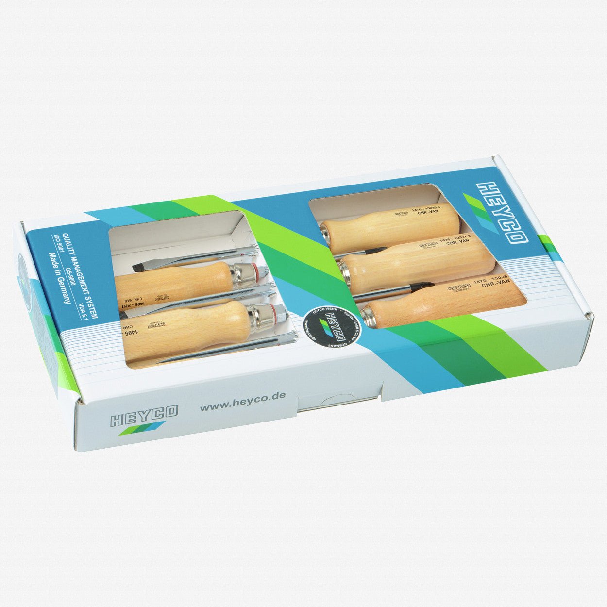 Heyco Phillips/Slotted Wooden Screwdriver Set 2, 6 Pieces - HY4720000 - KC Tool