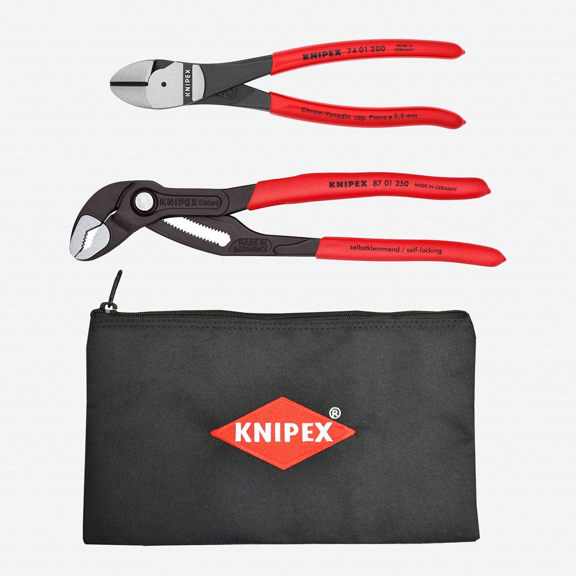 Knipex 10" Cobra and 8" Diagonal Cutter with Keeper Pouch, 3 Pieces - 9K0080124US - KC Tool