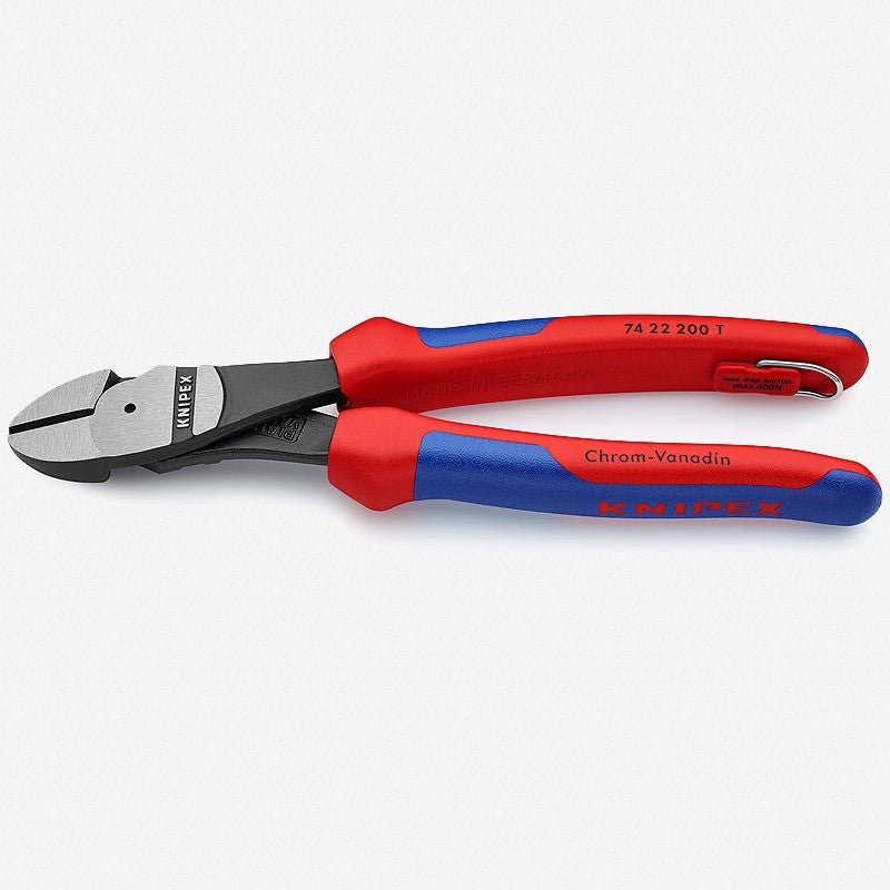 Knipex 10" High Leverage Diagonal Cutters 12 Degree Angled - MultiGrip Tethered Attachment - 7422250T - KC Tool