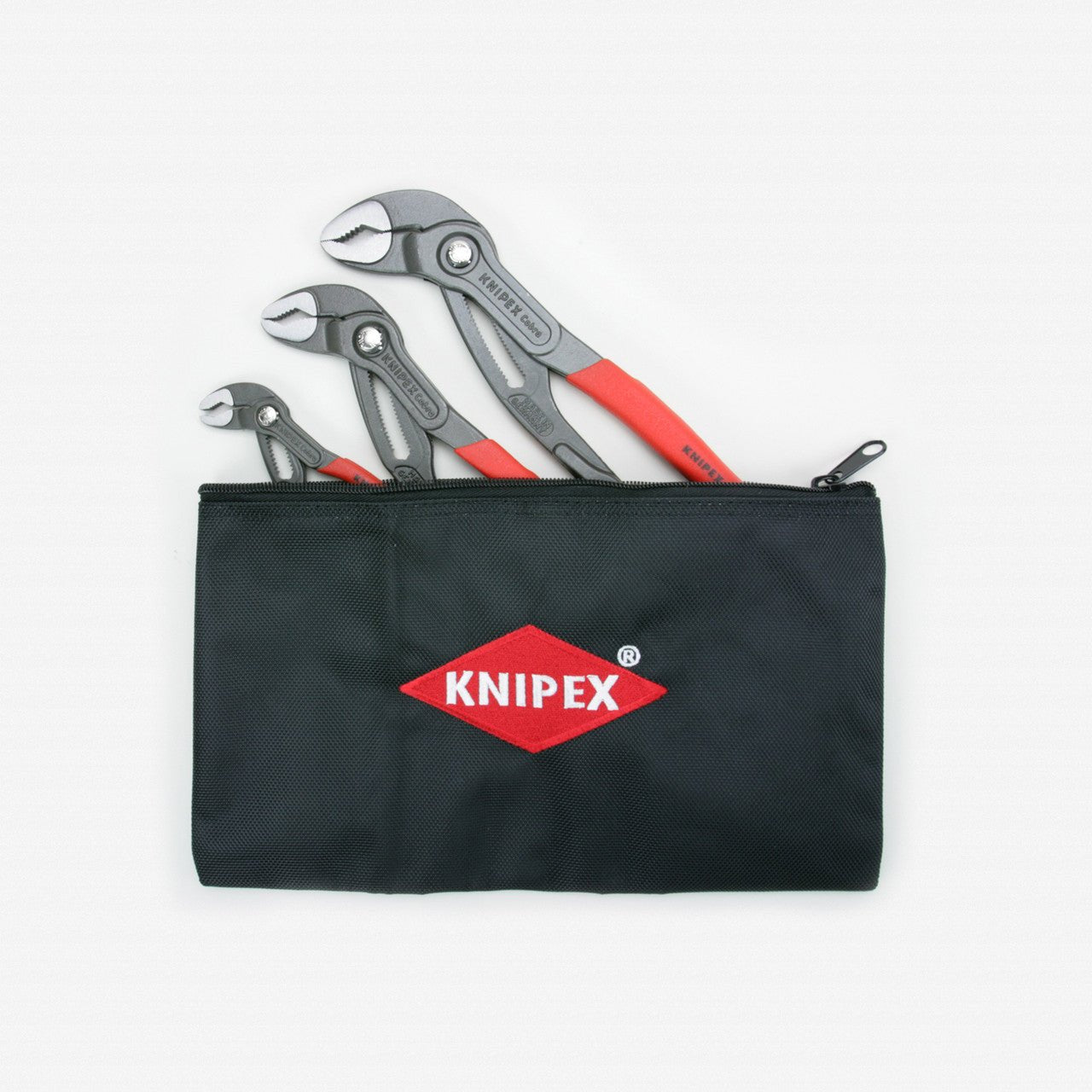 Knipex 3 Pc Cobra Pliers Set w/ Keeper Pouch, 5", 10" & 12" - Plastic Grip - 9K0080122US - KC Tool