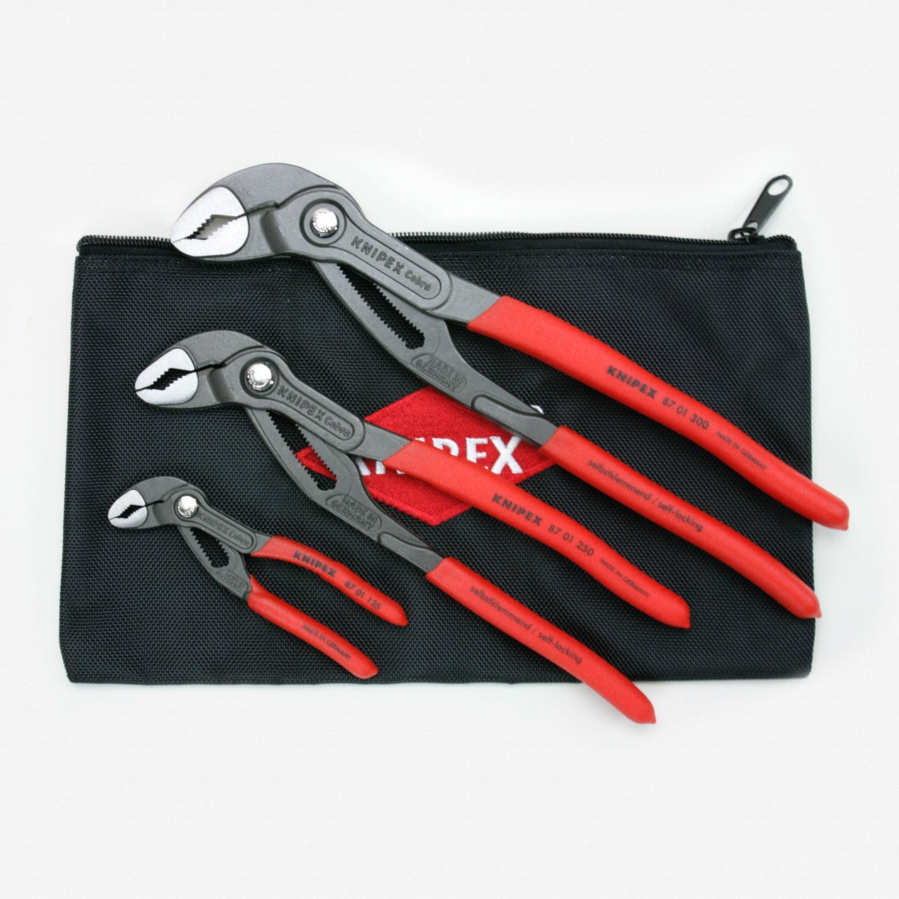 Knipex 3 Pc Cobra Pliers Set w/ Keeper Pouch, 5", 10" & 12" - Plastic Grip - 9K0080122US - KC Tool