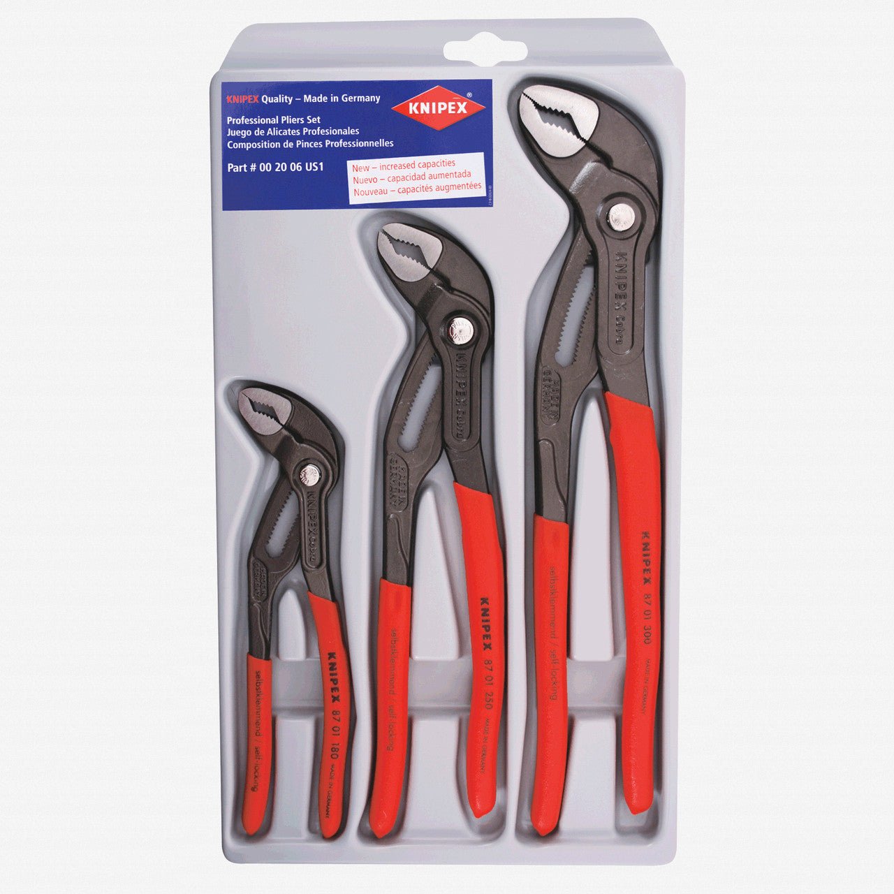 Knipex 3pcs Cobra Pliers Set, 7", 10" & 12" - Plastic Grip - K002006US1 - KC Tool