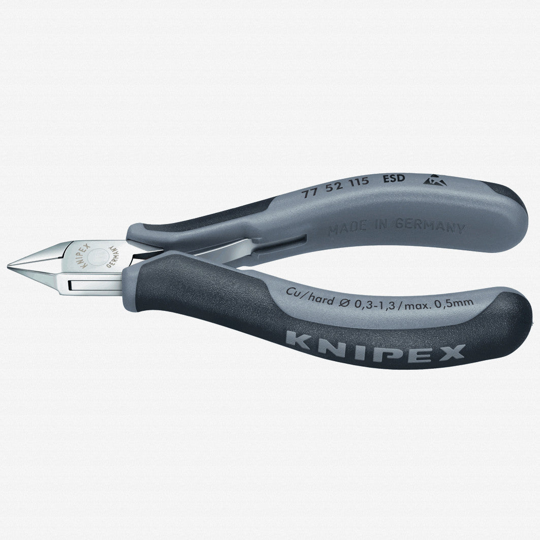 Knipex 4.5" ESD Electronics Diagonal Cutters Pointed Flat Head w/ Small Bevel - MultiGrip - 7752115ESD - KC Tool