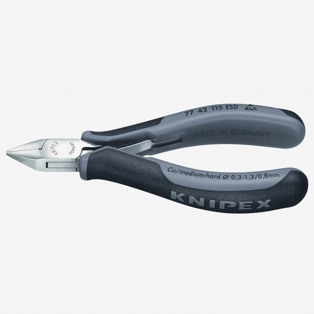 Knipex 4.5" ESD Electronics Diagonal Cutters Pointed Head - MultiGrip - 7742115ESD - KC Tool