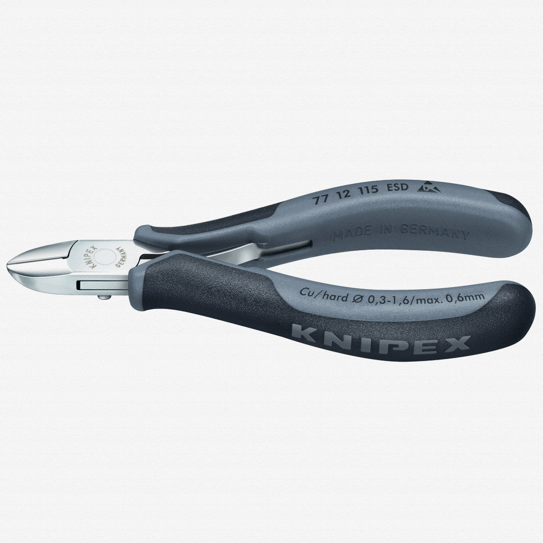 Knipex 4.5" ESD Electronics Diagonal Cutters Round Head w/ Bevel and Lead Catcher - MultiGrip - 7712115ESD - KC Tool