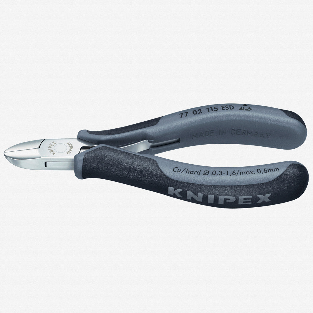Knipex 4.5" ESD Electronics Diagonal Cutters Round Head w/ Small Bevel - MultiGrip - 7702115ESD - KC Tool