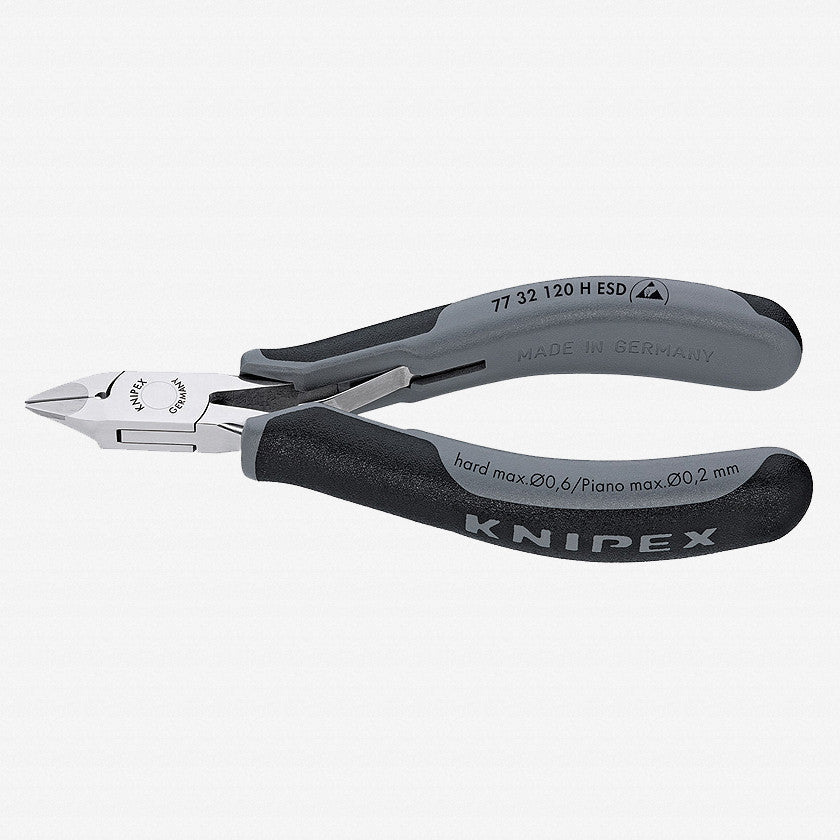 Knipex 4.7" ESD Electronics Diagonal Cutters Carbide Cutting Edge w/Small Bevel - MultiGrip - 7732120HESD - KC Tool