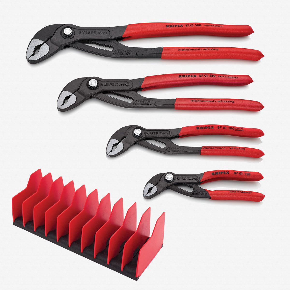 Knipex 5", 7", 10", & 12" Cobra Pliers Set with Tool Holder, 5 Pieces - 9K0080138US - KC Tool