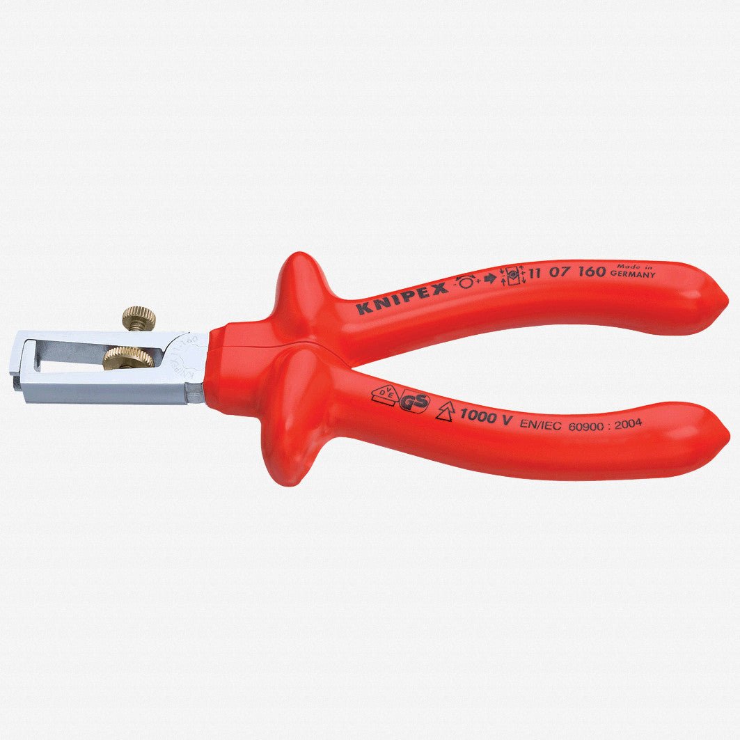 Knipex 6.3" Wire Insulation Strippers - Insulated Chrome Plastic Dipped - 1107160 - KC Tool