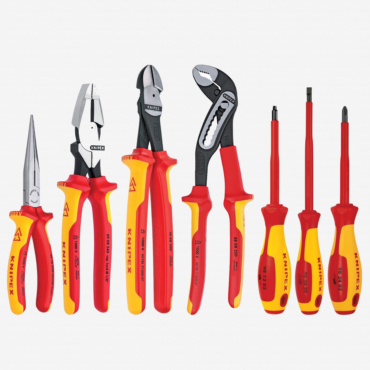 Knipex 7 Piece Pliers / Screwdriver Tool Set w/Lineman - Insulated 1,000V, Nylon Pouch - 9K989826US - KC Tool