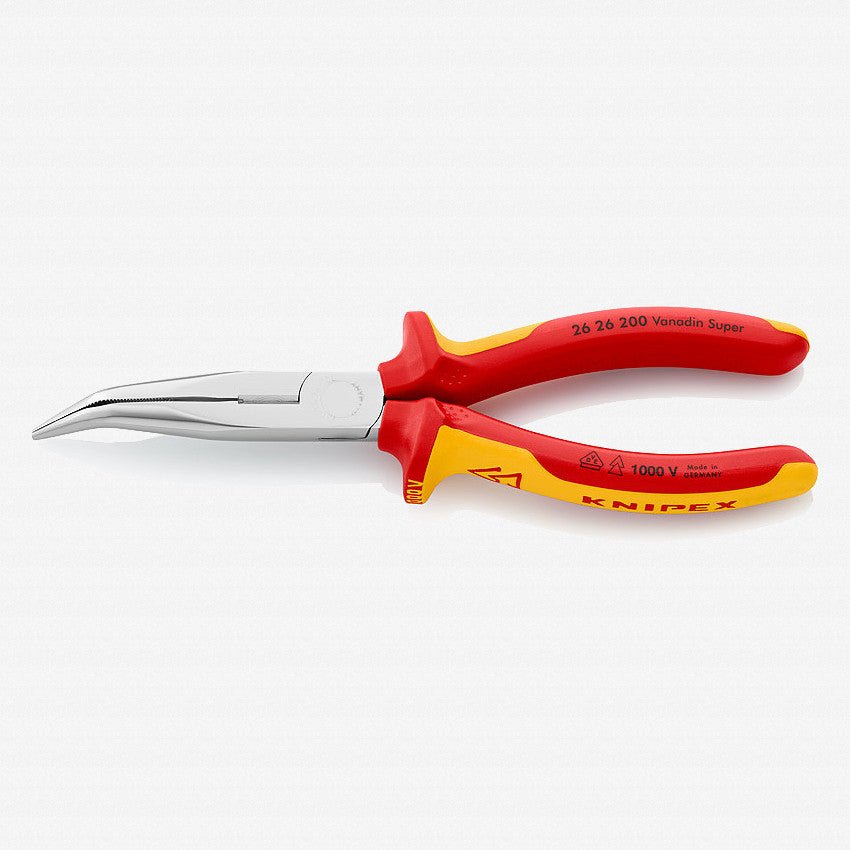 Knipex 8" Bent Snipe Nose Side Cutting Pliers (Stork Beak Pliers) - Insulated - 2626200 - KC Tool