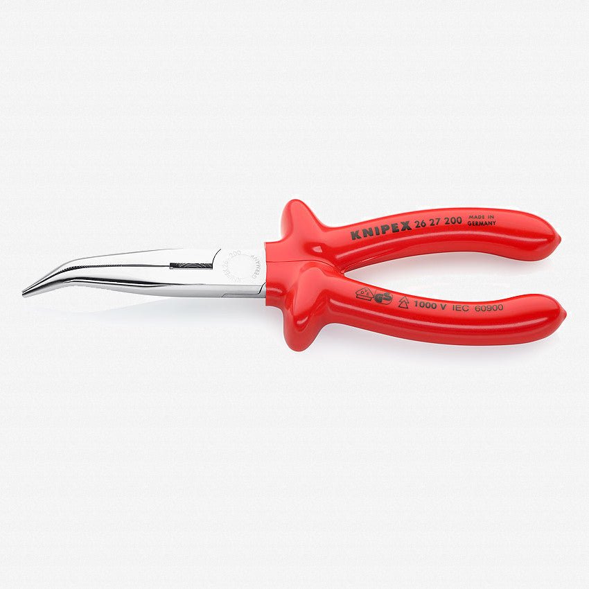 Knipex 8" Bent Snipe Nose Side Cutting Pliers (Stork Beak Pliers) - Insulated Plastic Dipped - 2627200 - KC Tool