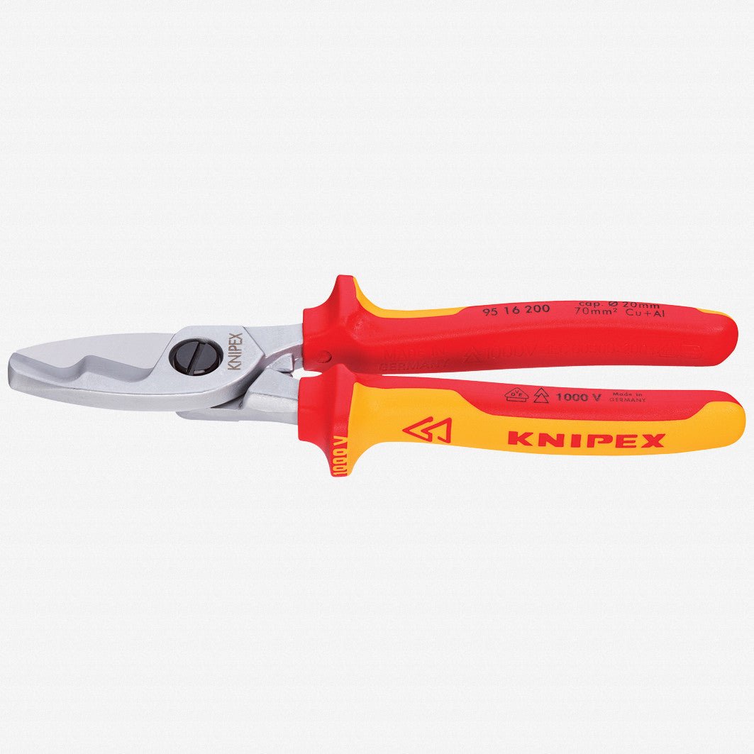 Knipex 8" Cable Shears with twin cutting edge - Insulated, Chrome - 9516200 - KC Tool