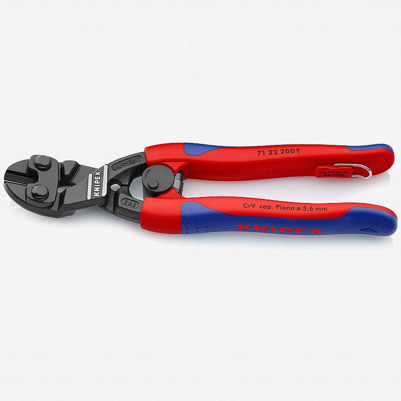Knipex 8" Cobolt Compact Bolt Cutters 20 Degree Angled w/ Spring - MultiGrip Tethered Attachment - 7122200T - KC Tool