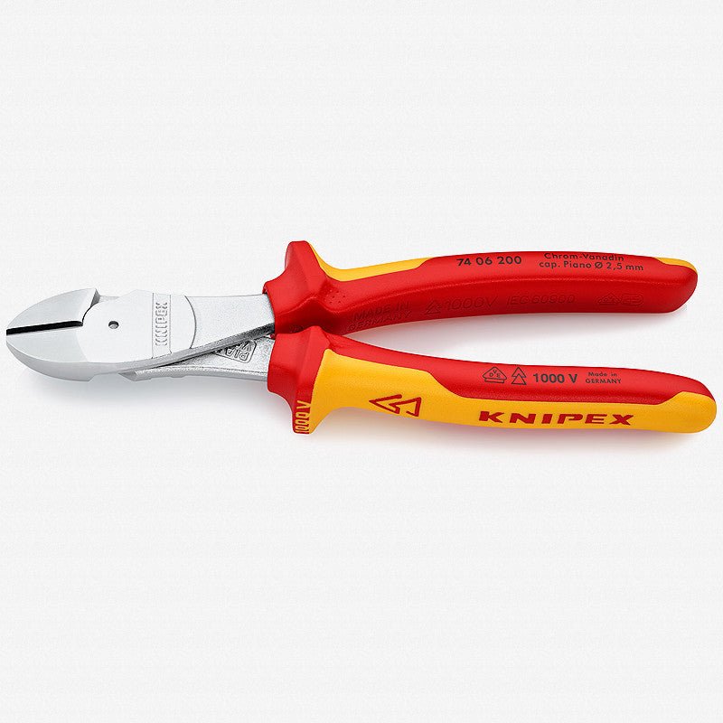 Knipex 8" High Leverage Diagonal Cutters - Insulated Chrome - 7406200 - KC Tool