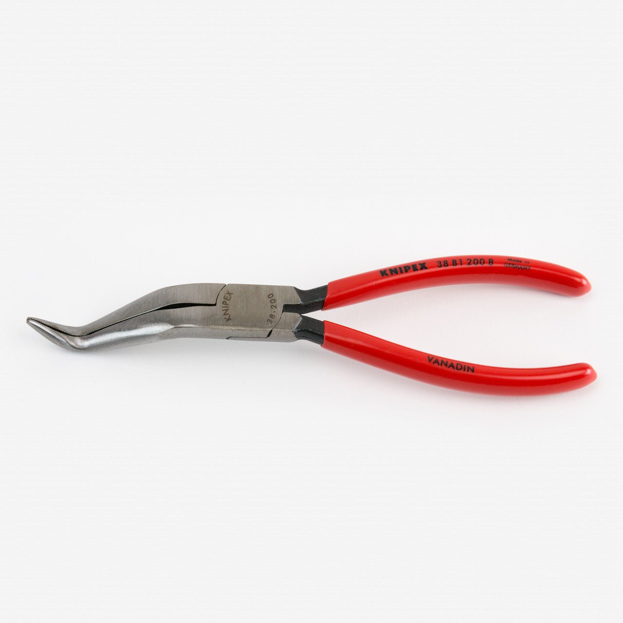 Knipex 8" Mechanic's Double Angle Long Nose Pliers w/o Cutter - Plastic Grip, B Pattern - 3881200B - KC Tool