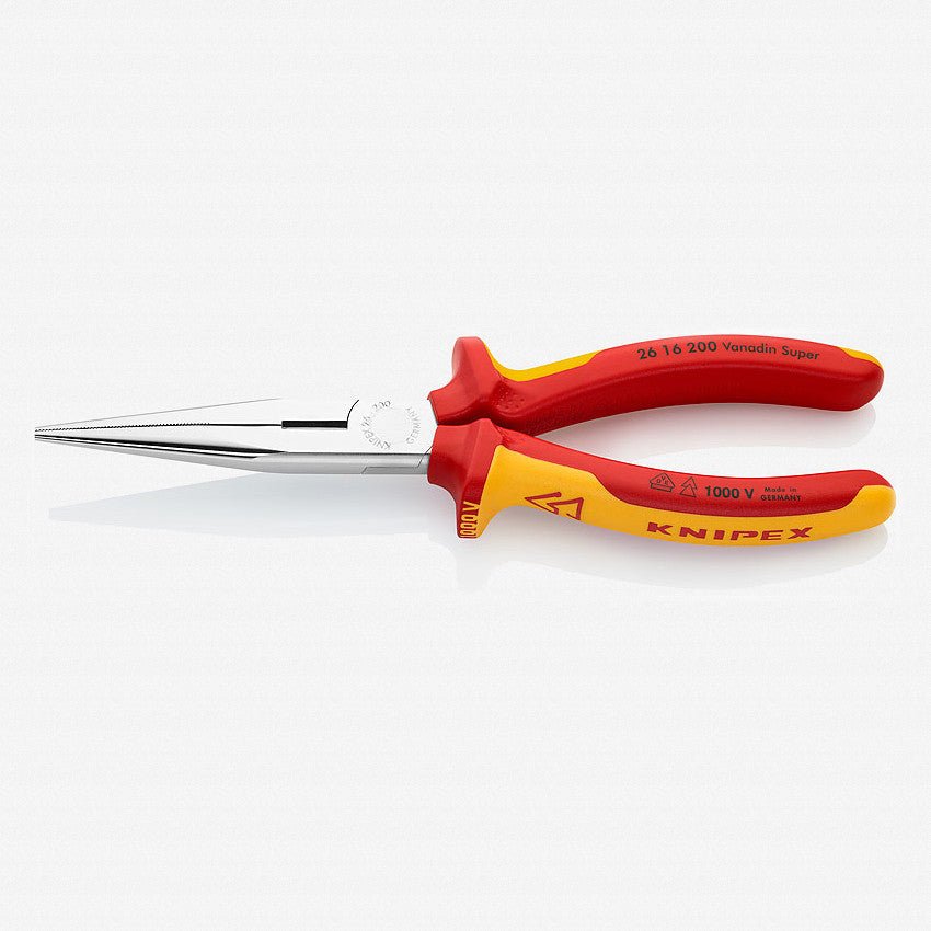 Knipex 8" Snipe Nose Side Cutting Pliers (Stork Beak Pliers) - Chrome Insulated - 2616200 - KC Tool