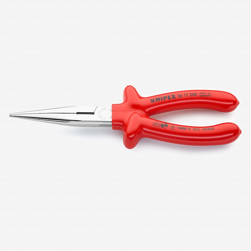 Knipex 8" Snipe Nose Side Cutting Pliers (Stork Beak Pliers) - Insulated Plastic Dipped - 2617200 - KC Tool